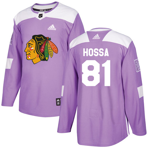 Adidas Blackhawks #81 Marian Hossa Purple Authentic Fights Cancer Stitched NHL Jersey